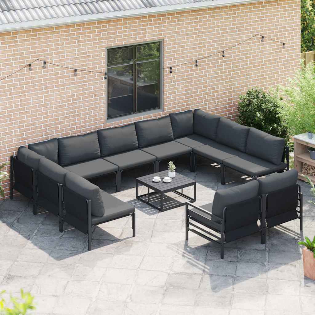 Set Divano da Giardino con cuscino 12 pcs Nero Acciaio | homemem39