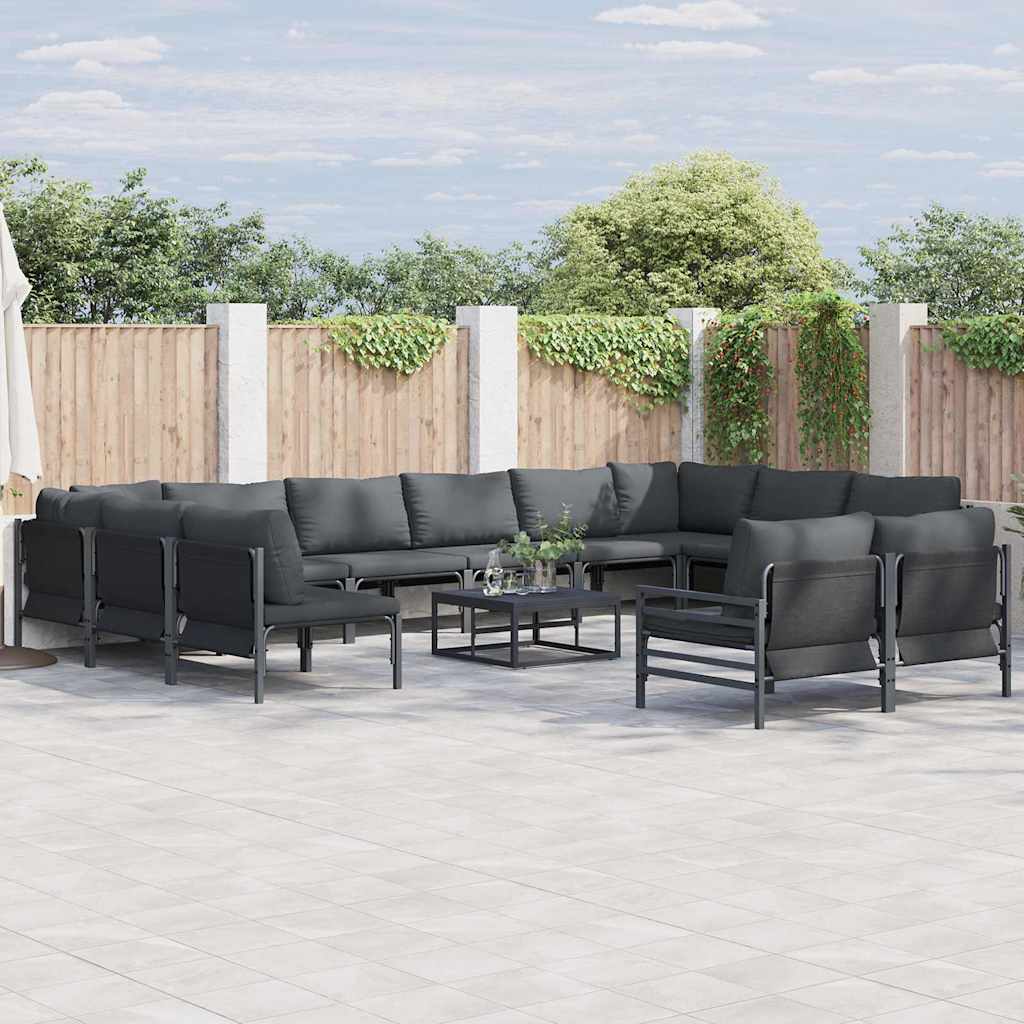 Set Divano da Giardino con cuscino 13 pcs Nero Acciaio | homemem39