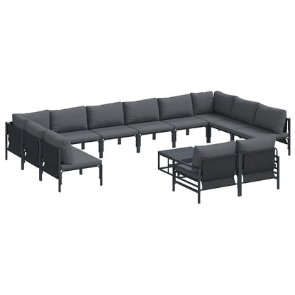 Set Divano da Giardino con cuscino 13 pcs Nero Acciaio | homemem39