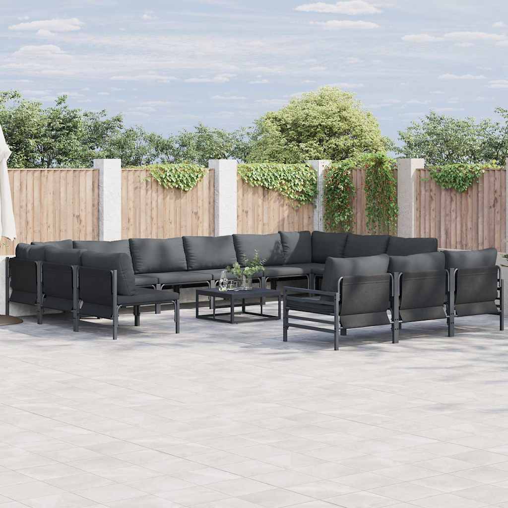 Set Divano da Giardino con cuscino 13 pcs Nero Acciaio | homemem39
