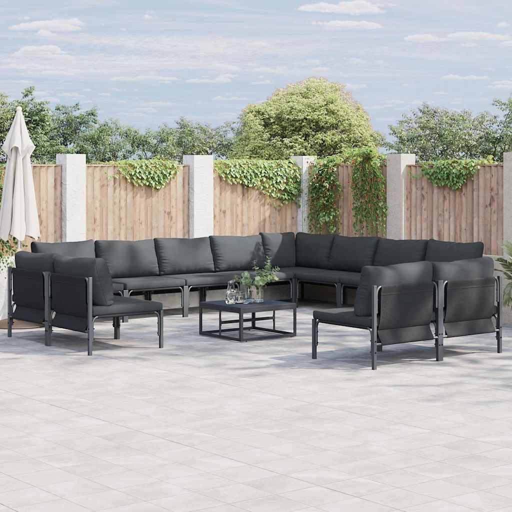 Set Divano da Giardino con cuscino 13 pcs Nero Acciaio | homemem39