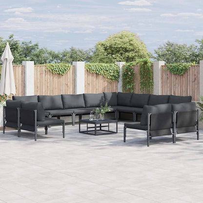 Set Divano da Giardino con cuscino 13 pcs Nero Acciaio | homemem39