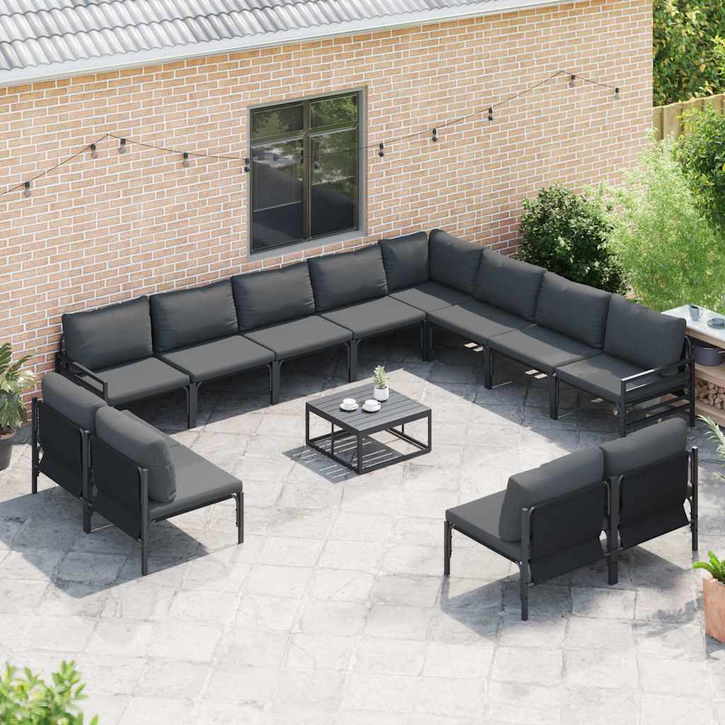 Set Divano da Giardino con cuscino 13 pcs Nero Acciaio | homemem39