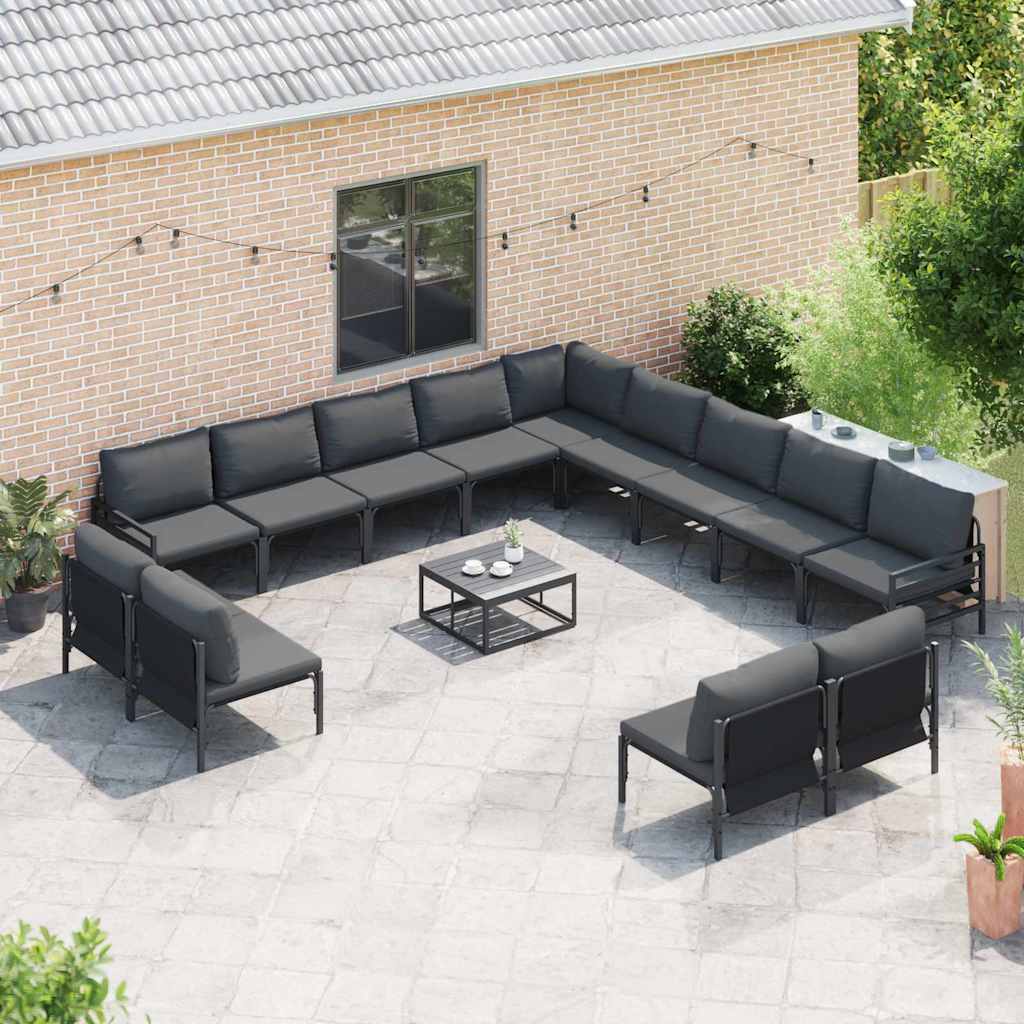 Set Divano da Giardino con cuscino 13 pcs Nero Acciaio | homemem39