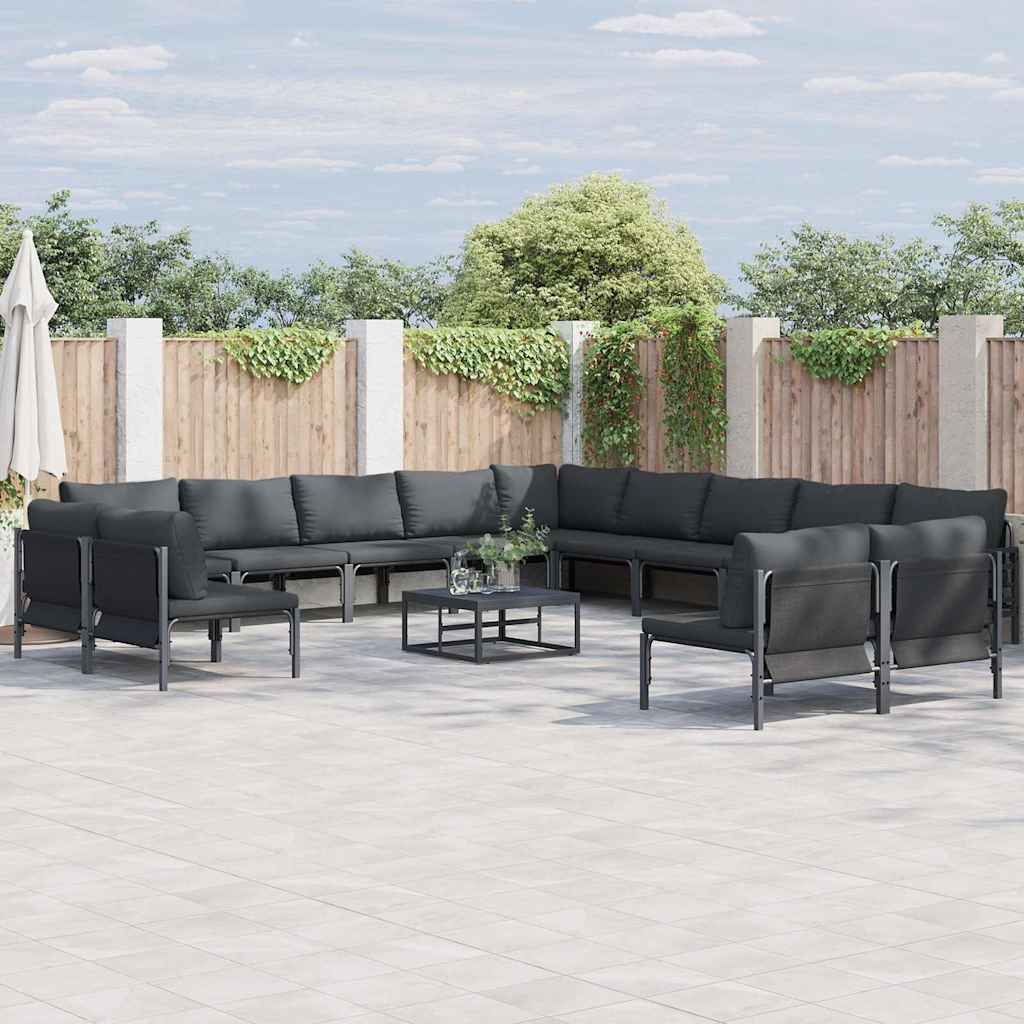 Set Divano da Giardino con cuscino 14 pcs Nero Acciaio