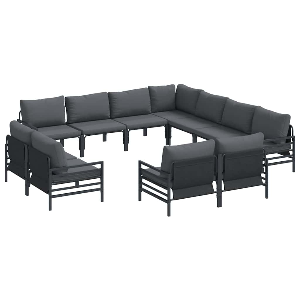 Set Divano da Giardino con cuscino 11 pcs Nero Acciaio | homemem39