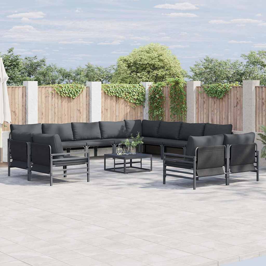 Set Divano da Giardino con cuscino 12 pcs Nero Acciaio | homemem39
