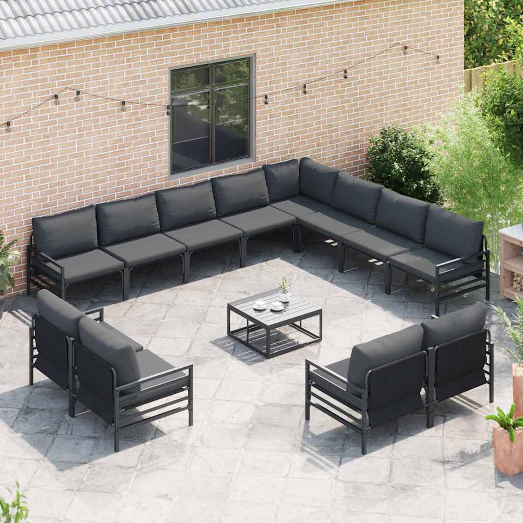 Set Divano da Giardino con cuscino 12 pcs Nero Acciaio | homemem39