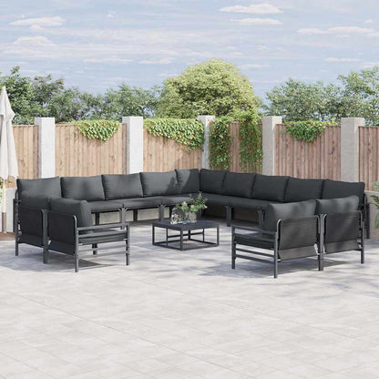 Set Divano da Giardino con cuscino 13 pcs Nero Acciaio | homemem39