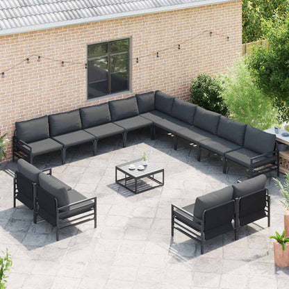 Set Divano da Giardino con cuscino 14 pcs Nero Acciaio