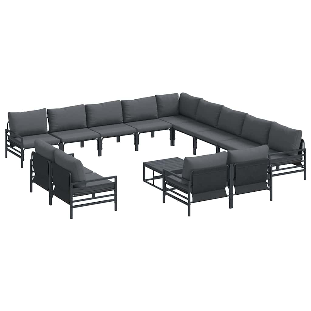 Set Divano da Giardino con cuscino 14 pcs Nero Acciaio