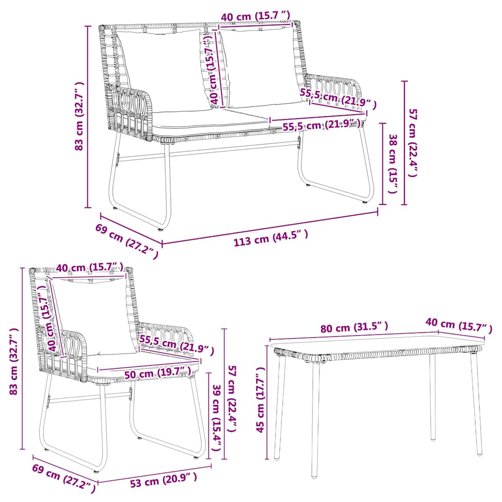 Set di Mobili da Giardino 4 pcs Nero e antracite polyrattan | homemem39