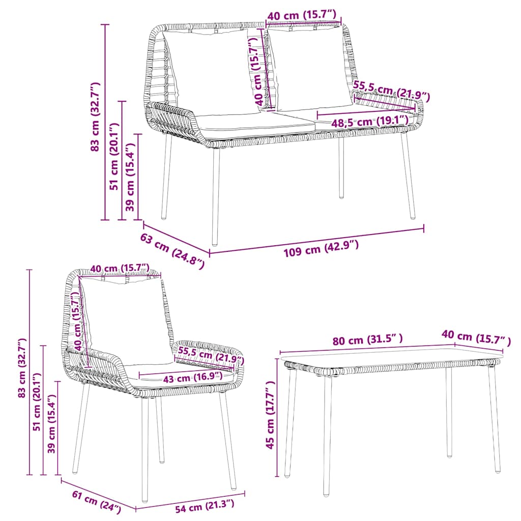 Set di Mobili da Giardino con cuscino 4 pcs Marrone Nero Crema - homemem39