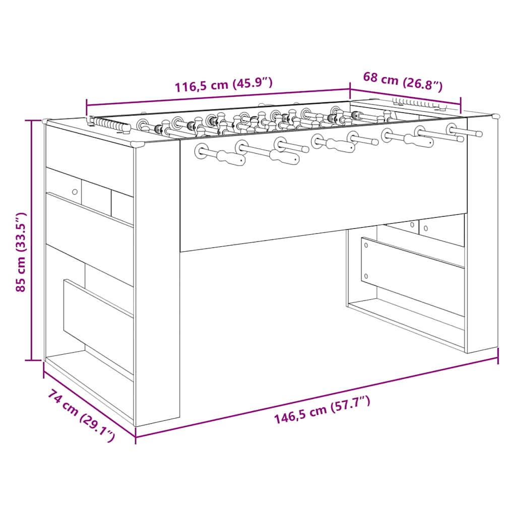 Tavolo da Foosball Grigio Cemento 146,5 x 74 x 85 cm | homemem39