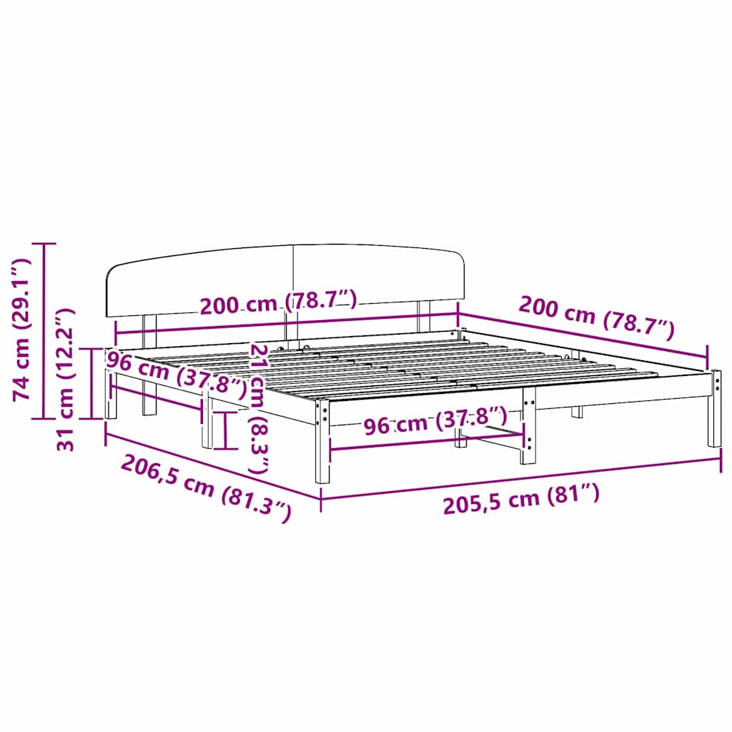 Struttura del letto Bianco 200 x 200 cm Pino massello