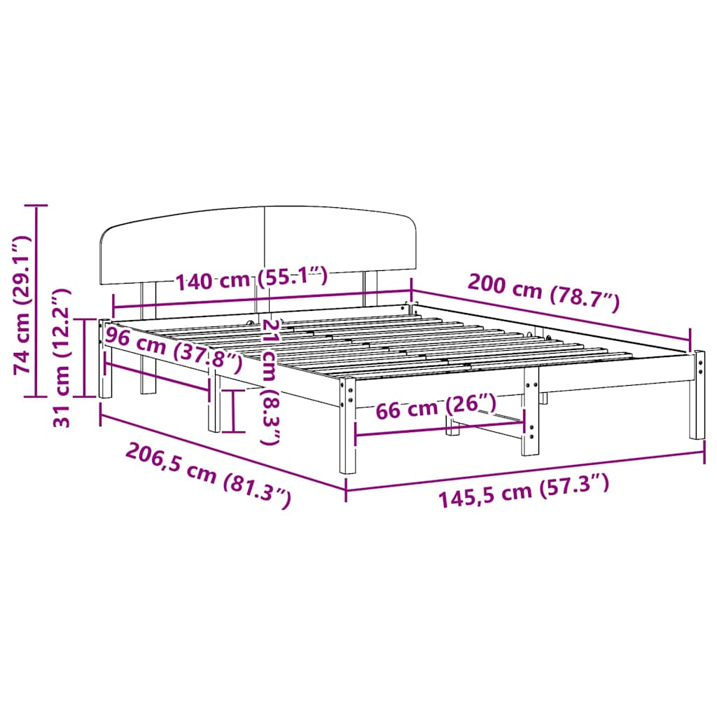 Struttura del letto Marrone cerato 140 x 200 cm Pino massello