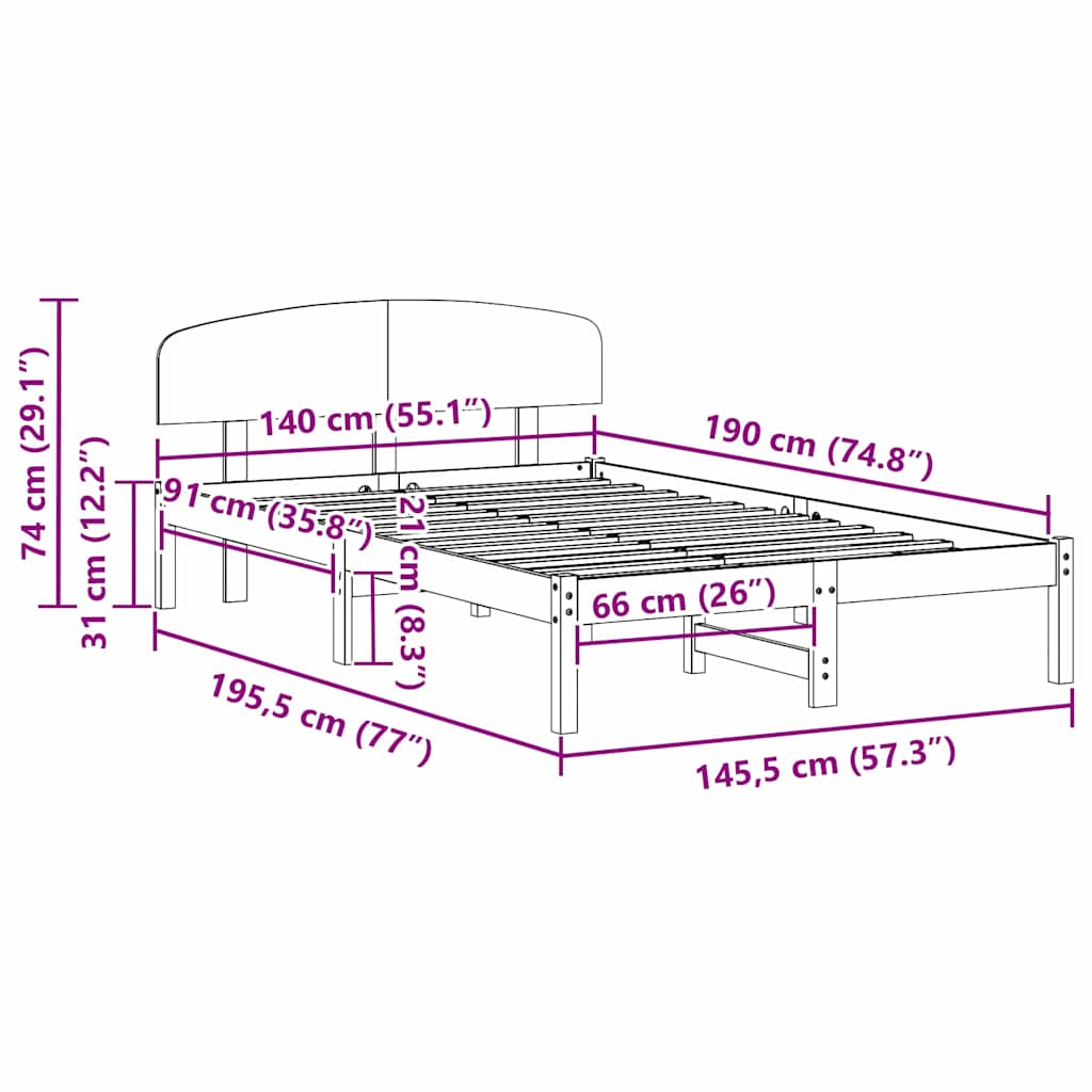 Struttura del letto Naturale 140 x 190 cm Pino massello