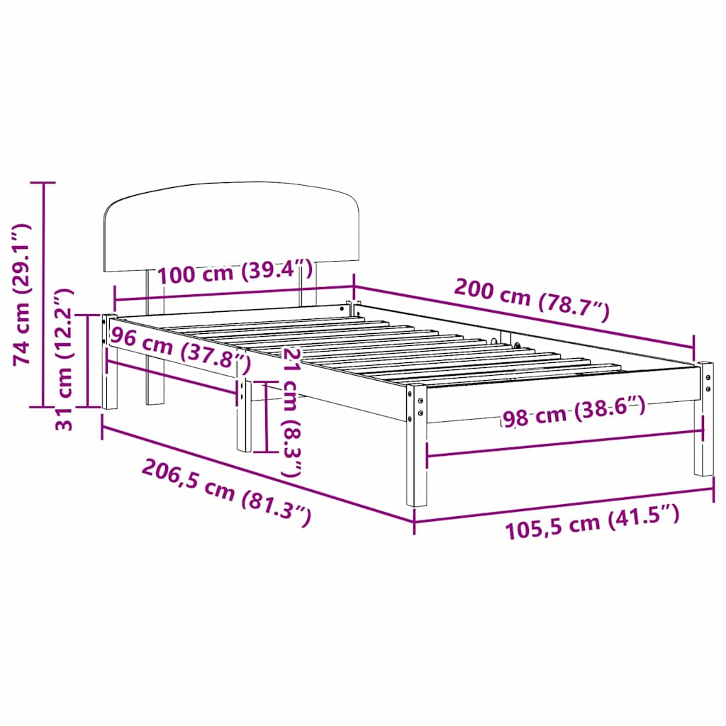 Struttura del letto Bianco 100 x 200 cm Pino massello | homemem39