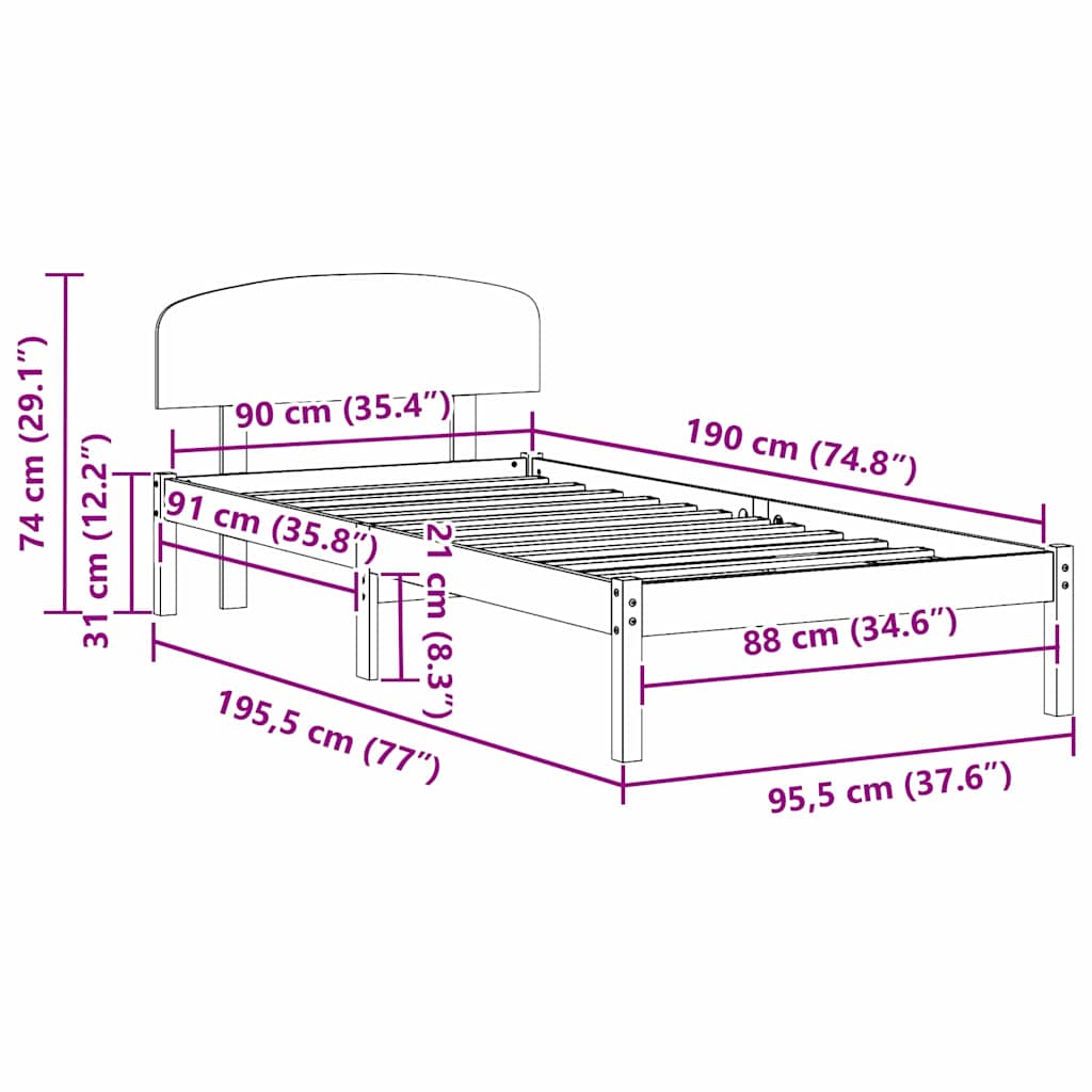 Struttura del letto Bianco 90 x 190 cm Pino massello