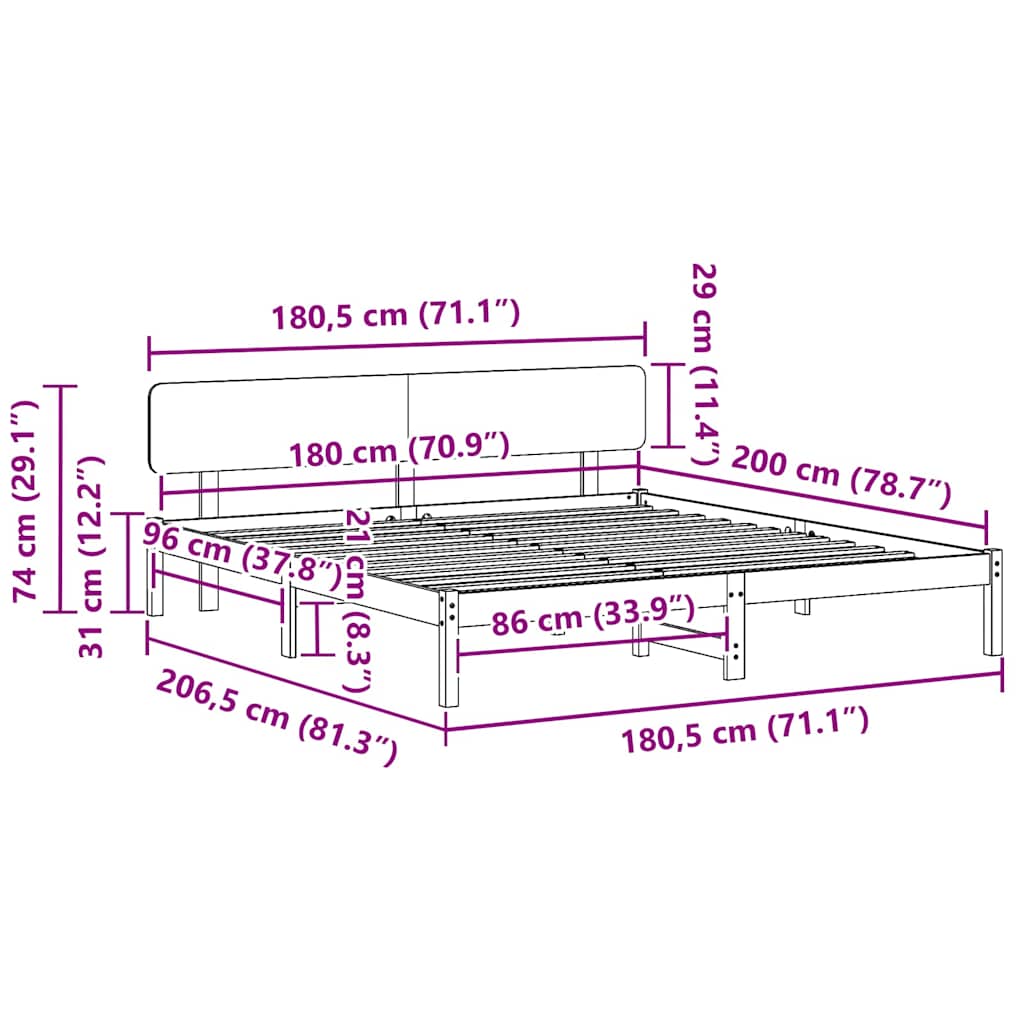 Struttura del letto Bianco 180 x 200 cm Pino massello