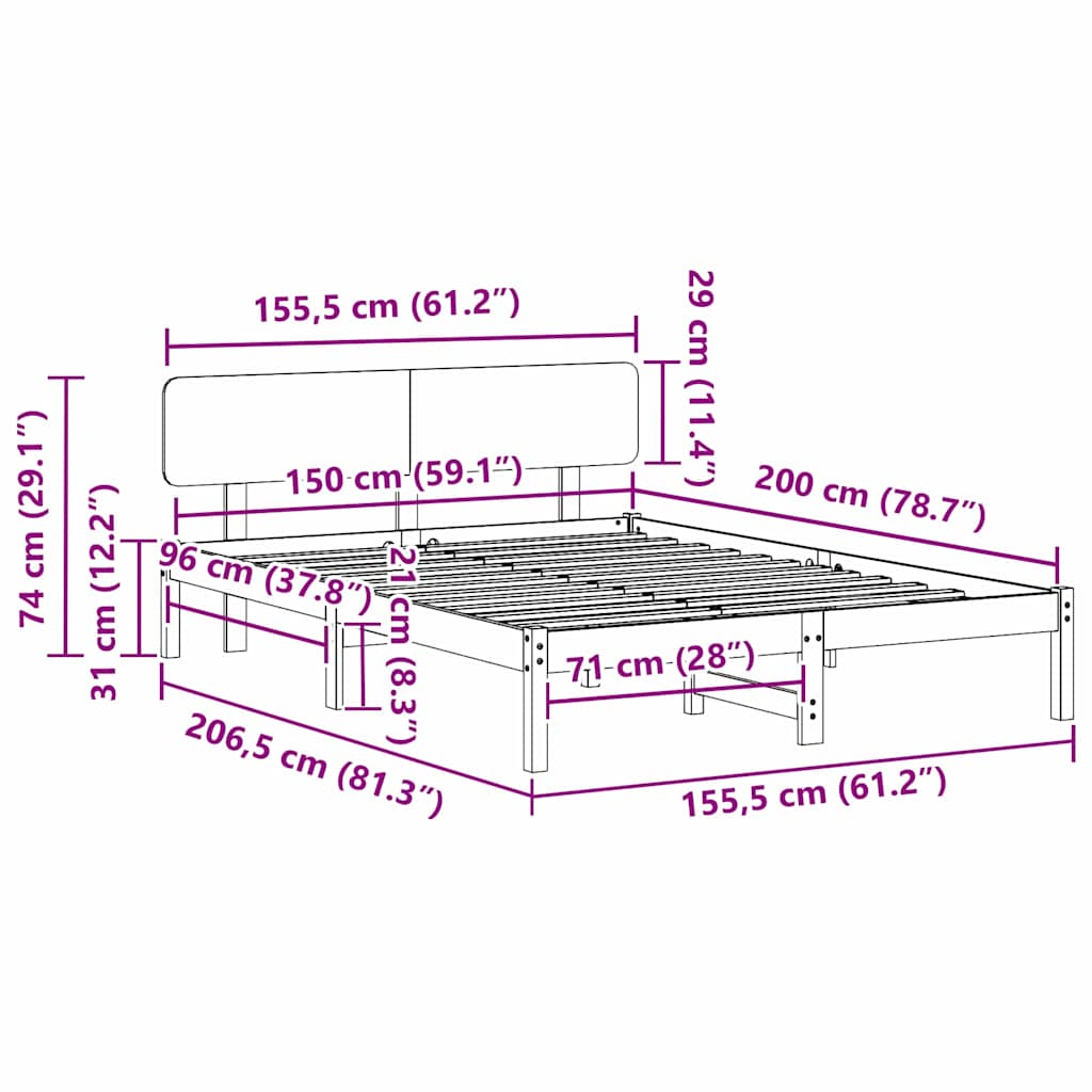 Struttura del letto Naturale 150 x 200 cm Pino massello