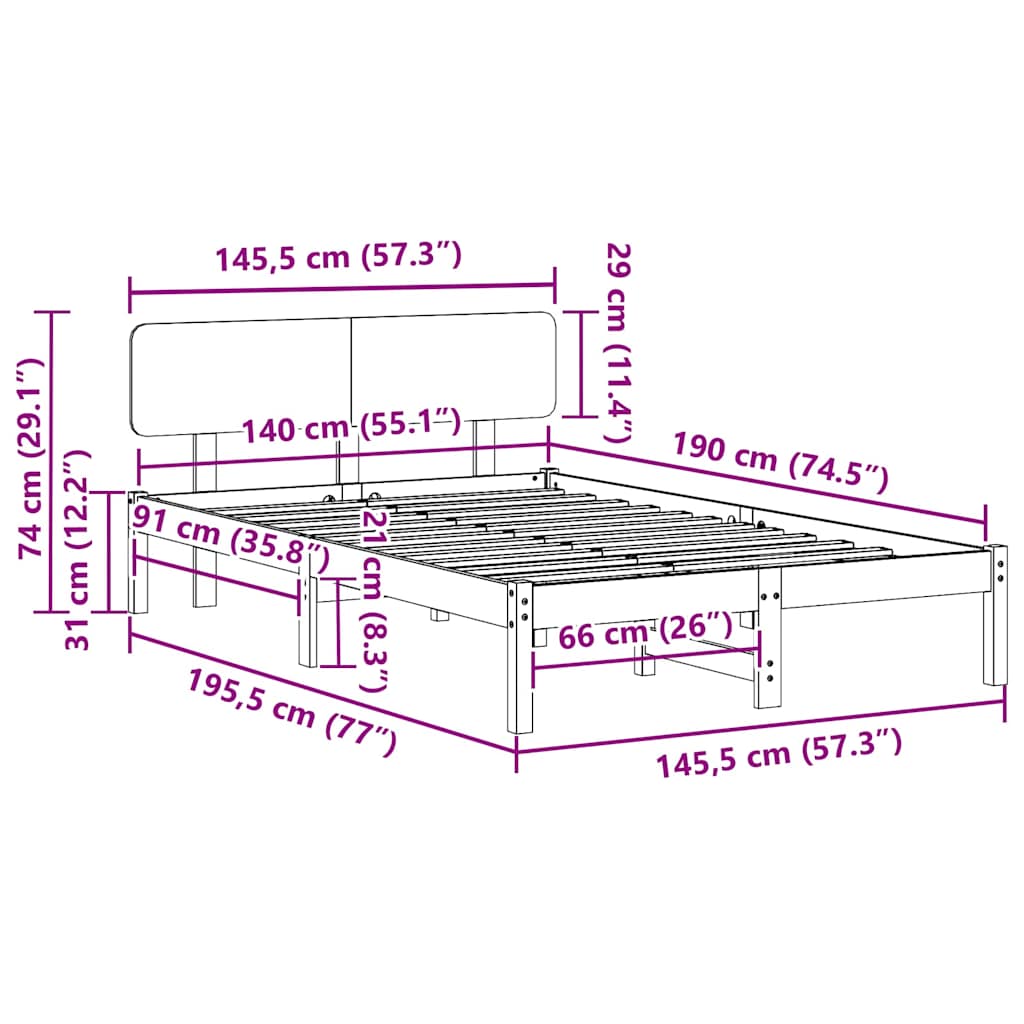 Struttura del letto Marrone cerato 140 x 190 cm Pino massello