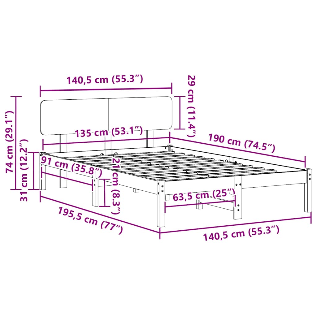 Struttura del letto Bianco 135 x 190 cm Pino massello | homemem39