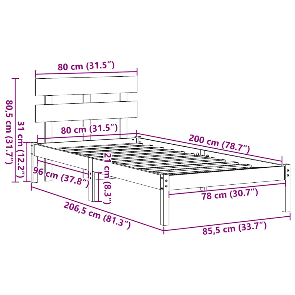 Struttura del letto Marrone 80 x 200 cm Legno massello di pino | homemem39
