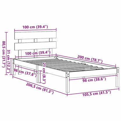 Struttura del letto Marrone 100 x 200 cm Legno massello di pino