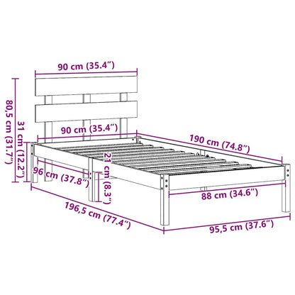 Struttura del letto Bianco 90 x 190 cm Legno massello di pino