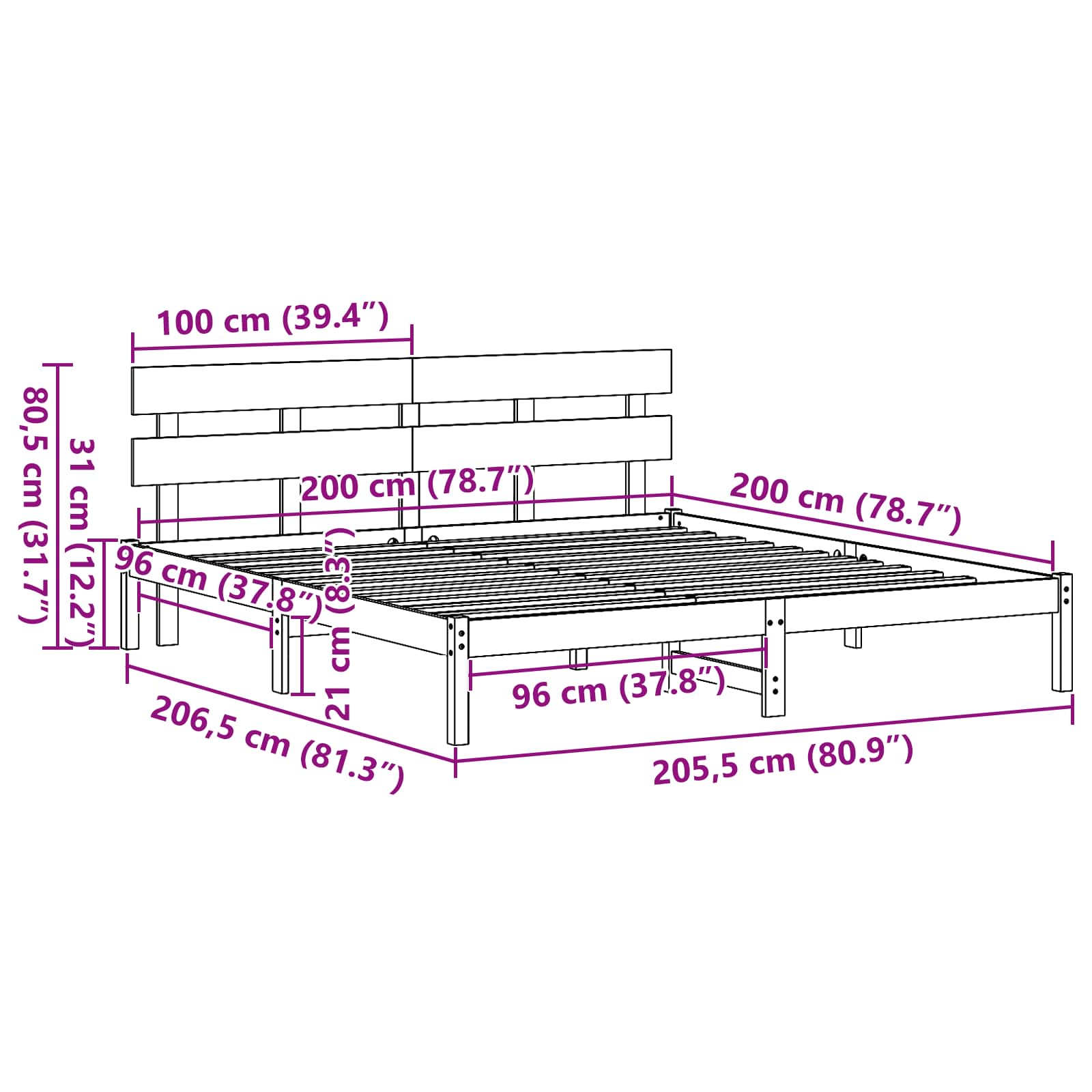 Struttura del letto Marrone 200 x 200 cm Legno massello di pino | homemem39