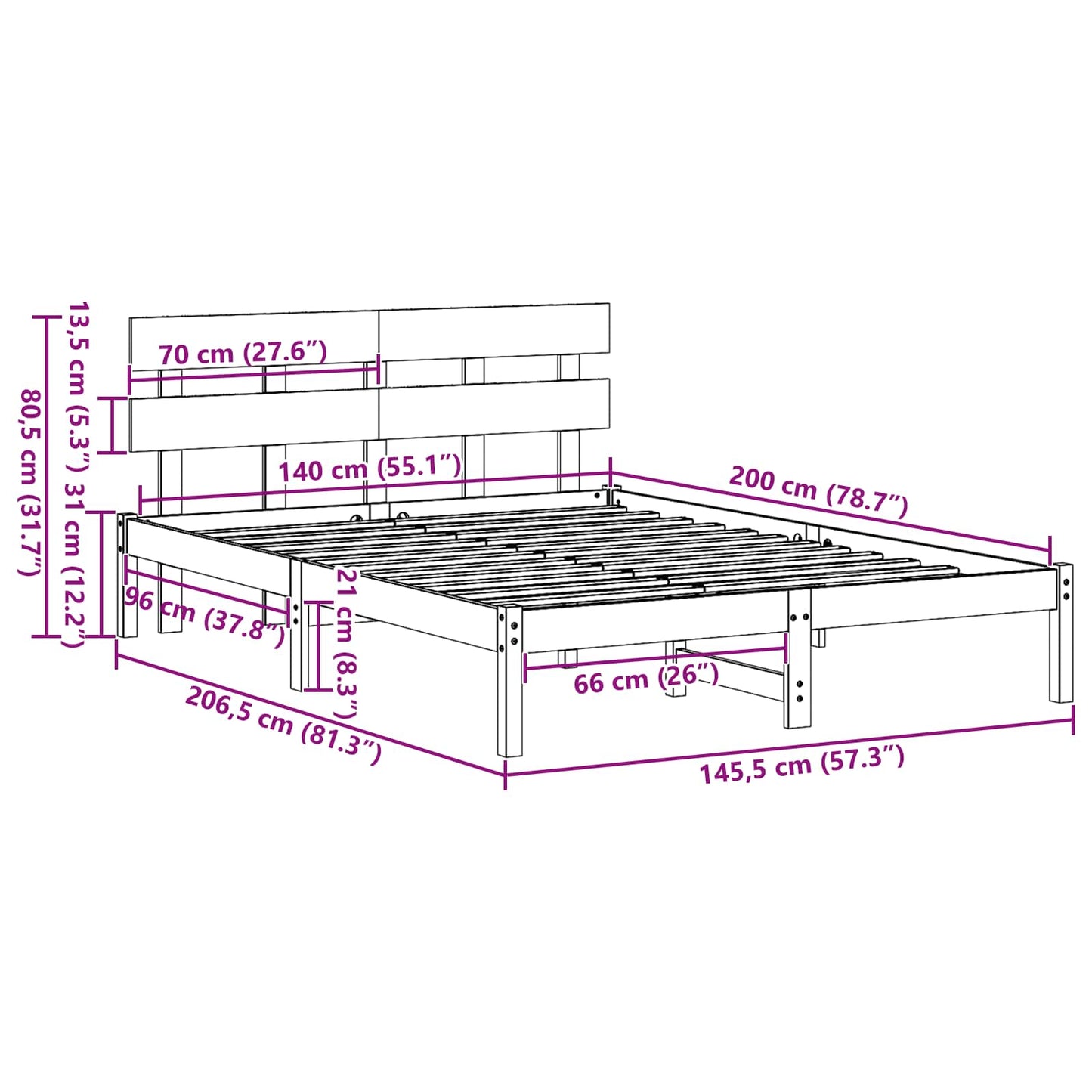 Struttura del letto Marrone 140 x 200 cm Legno massello di pino | homemem39