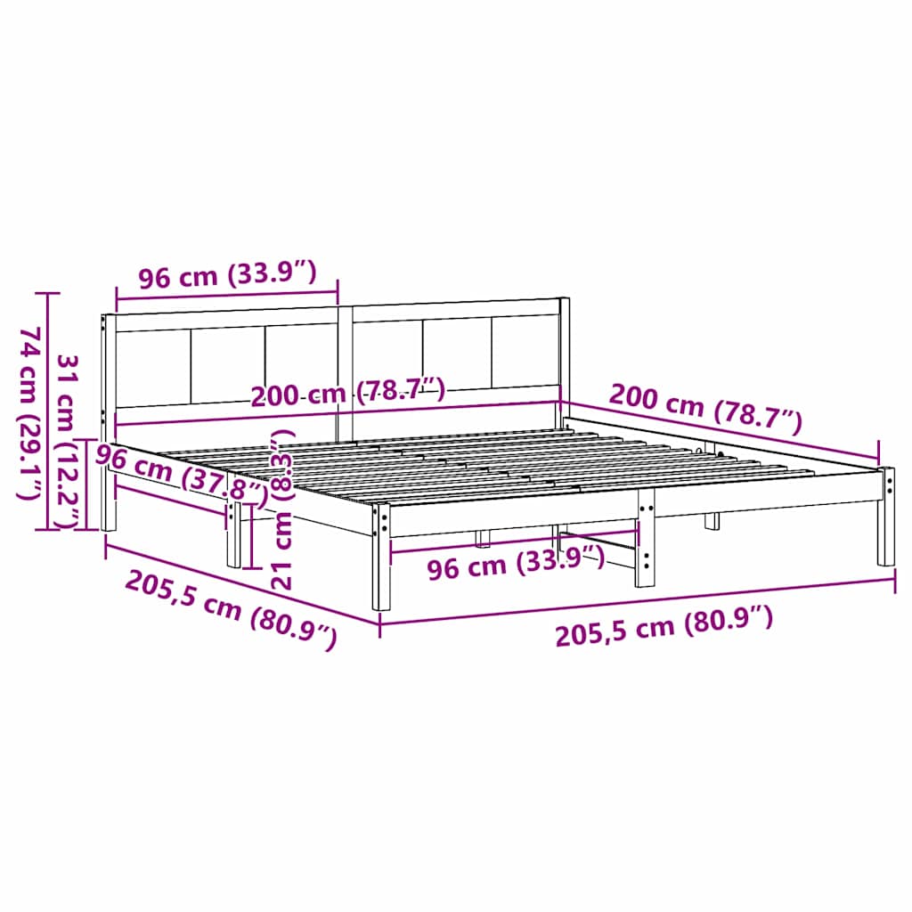 Struttura del letto Marrone 200 x 200 cm Legno massello di pino | homemem39