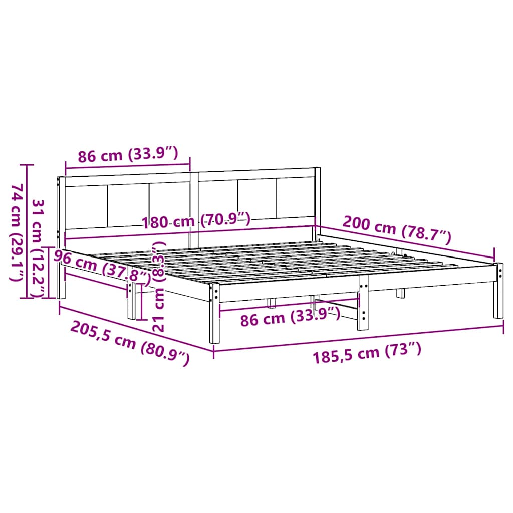 Struttura del letto Bianco 180 x 200 cm Legno massello di pino | homemem39