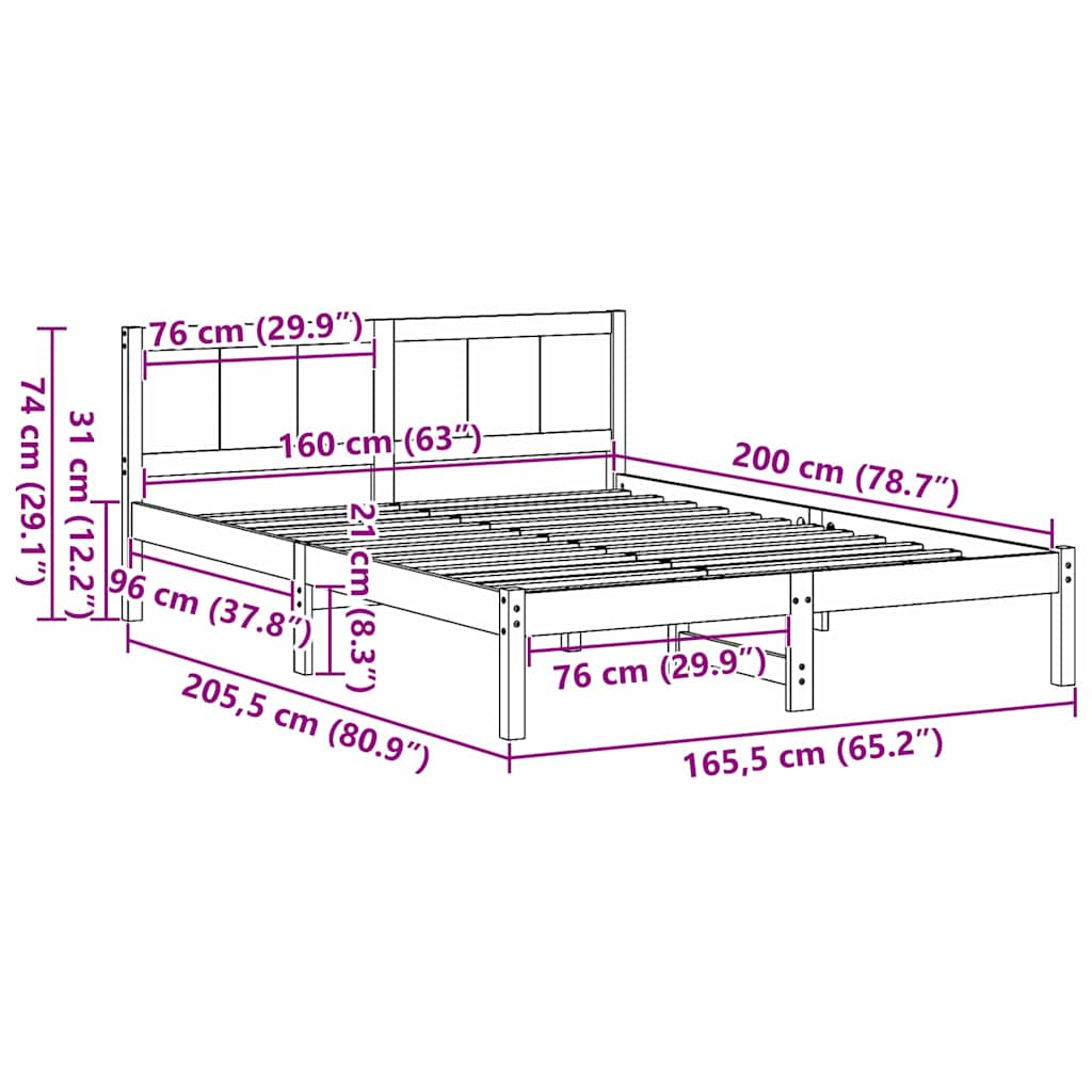 Struttura del letto Marrone 160 x 200 cm Legno massello di pino | homemem39