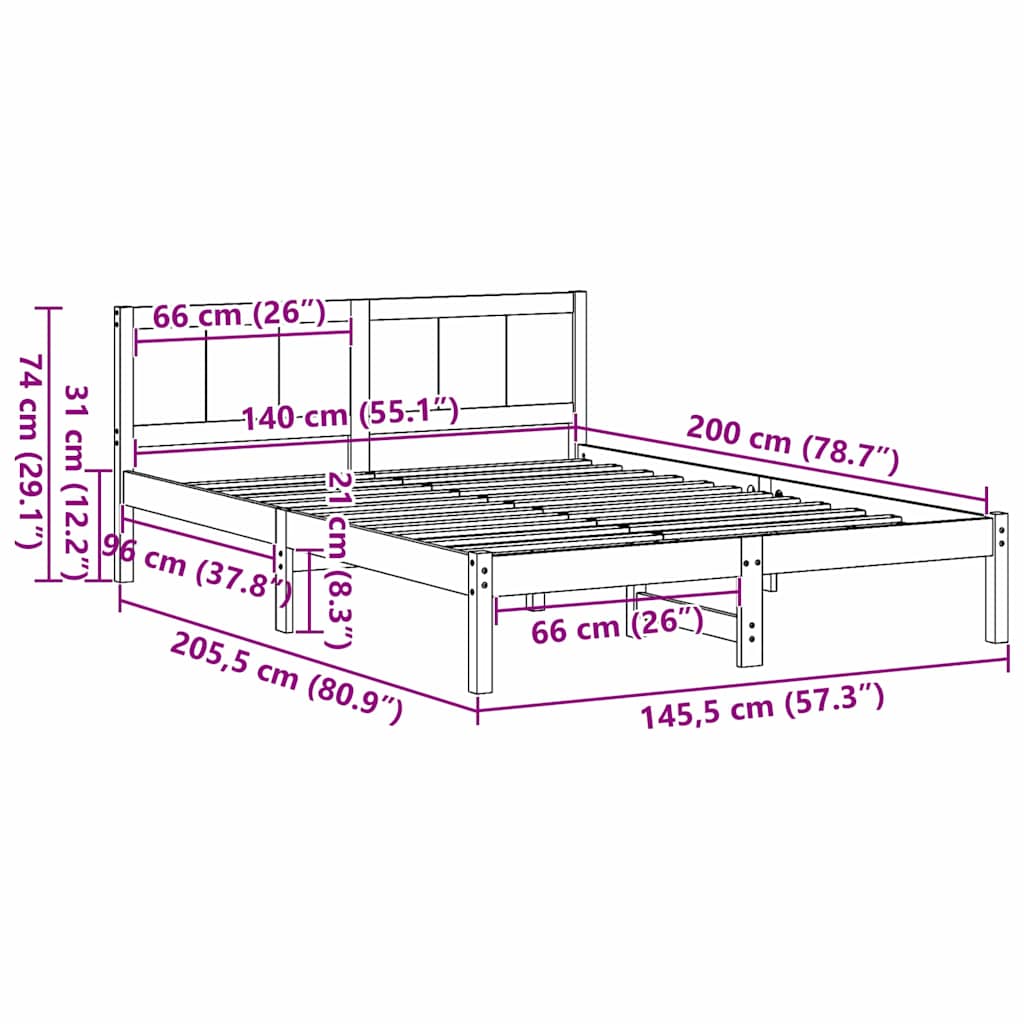 Struttura del letto Marrone 140 x 200 cm Legno massello di pino | homemem39