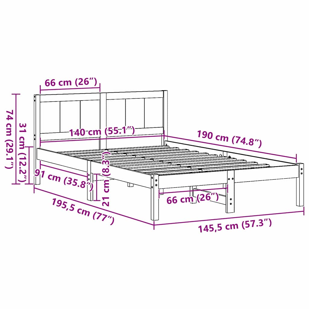 Struttura del letto Marrone 140 x 190 cm Legno massello di pino | homemem39