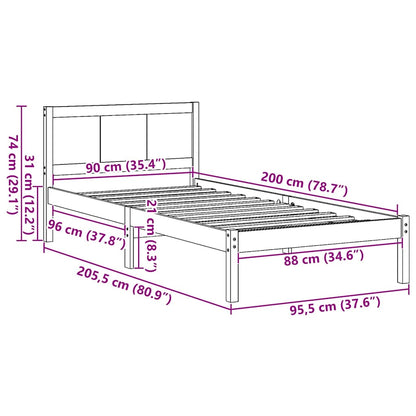 Struttura del letto Bianco 90 x 200 cm Legno massello di pino | homemem39
