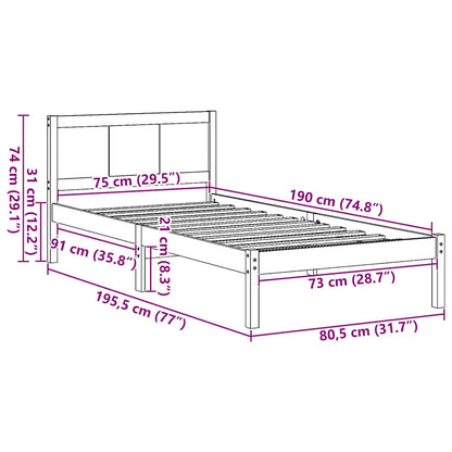 Struttura del letto Bianco 75 x 190 cm Legno massello di pino