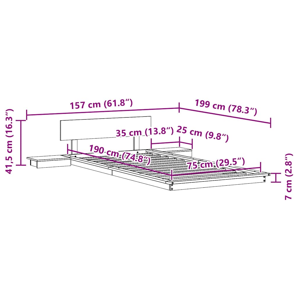 Struttura del letto Marrone 75 x 190 cm legno