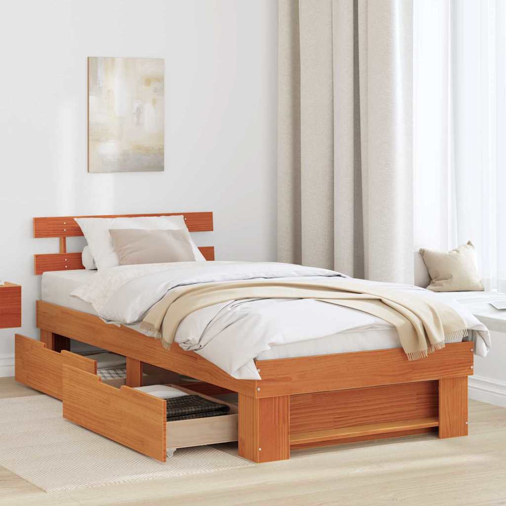 Struttura del letto con testiera Cera marrone 100 x 200 cm