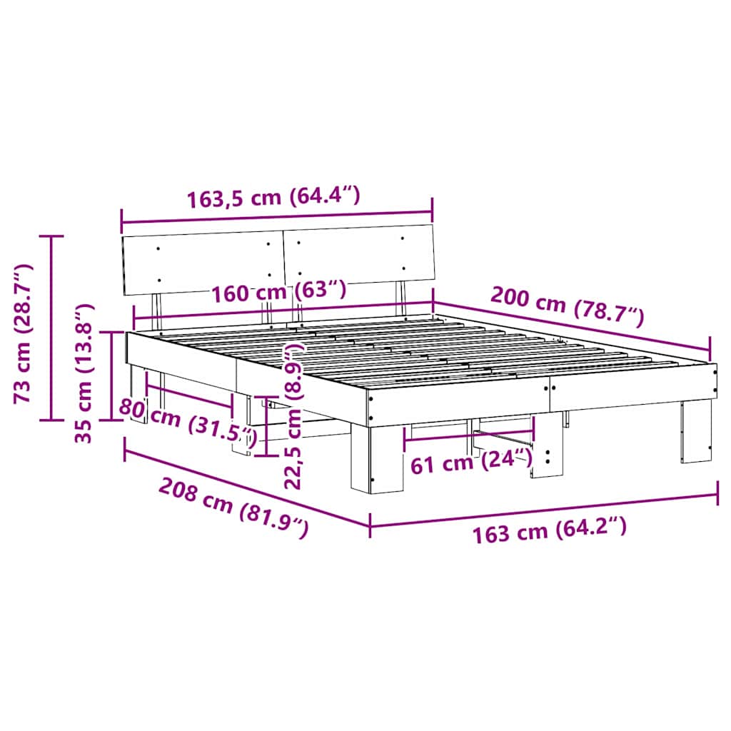 Struttura del letto Bianco 160 x 200 cm Pino massello