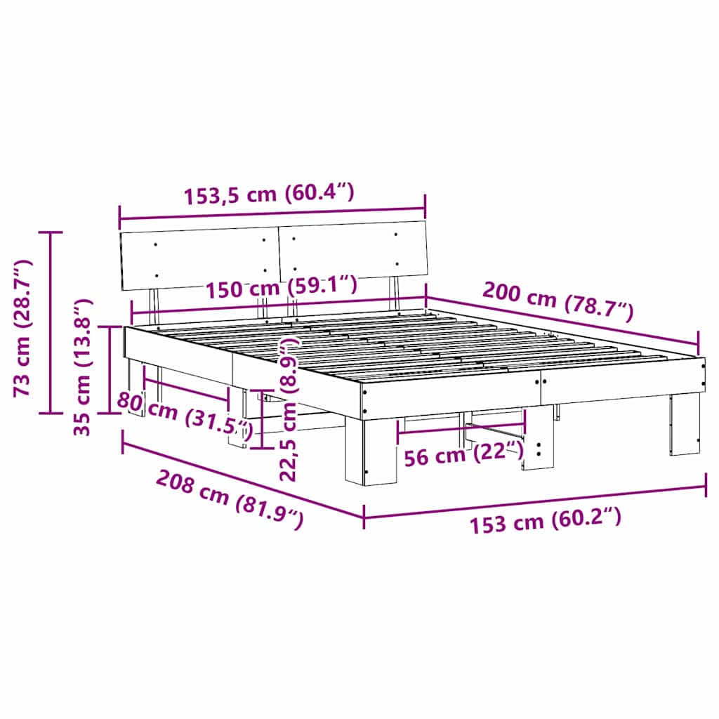 Struttura del letto Bianco 150 x 200 cm Pino massello | homemem39
