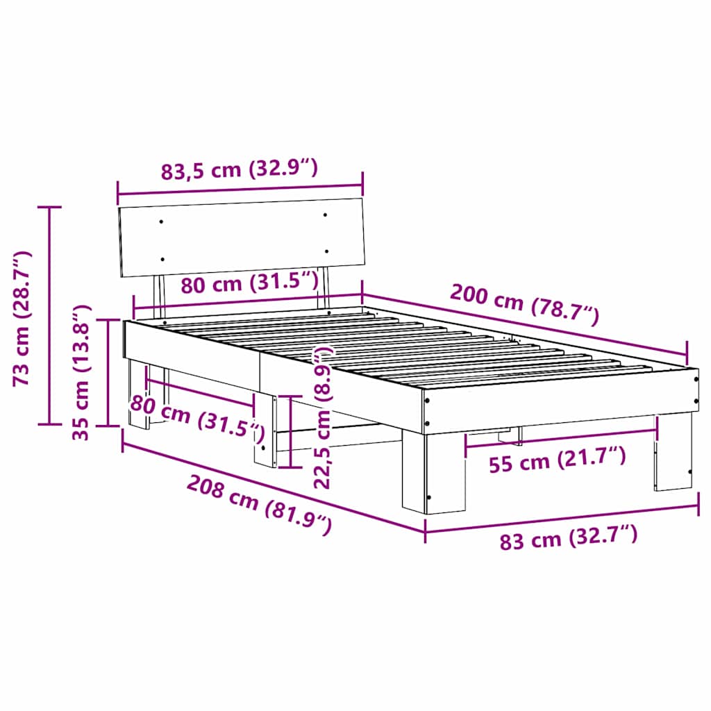 Struttura del letto Marrone cerato 80 x 200 cm Pino massello | homemem39