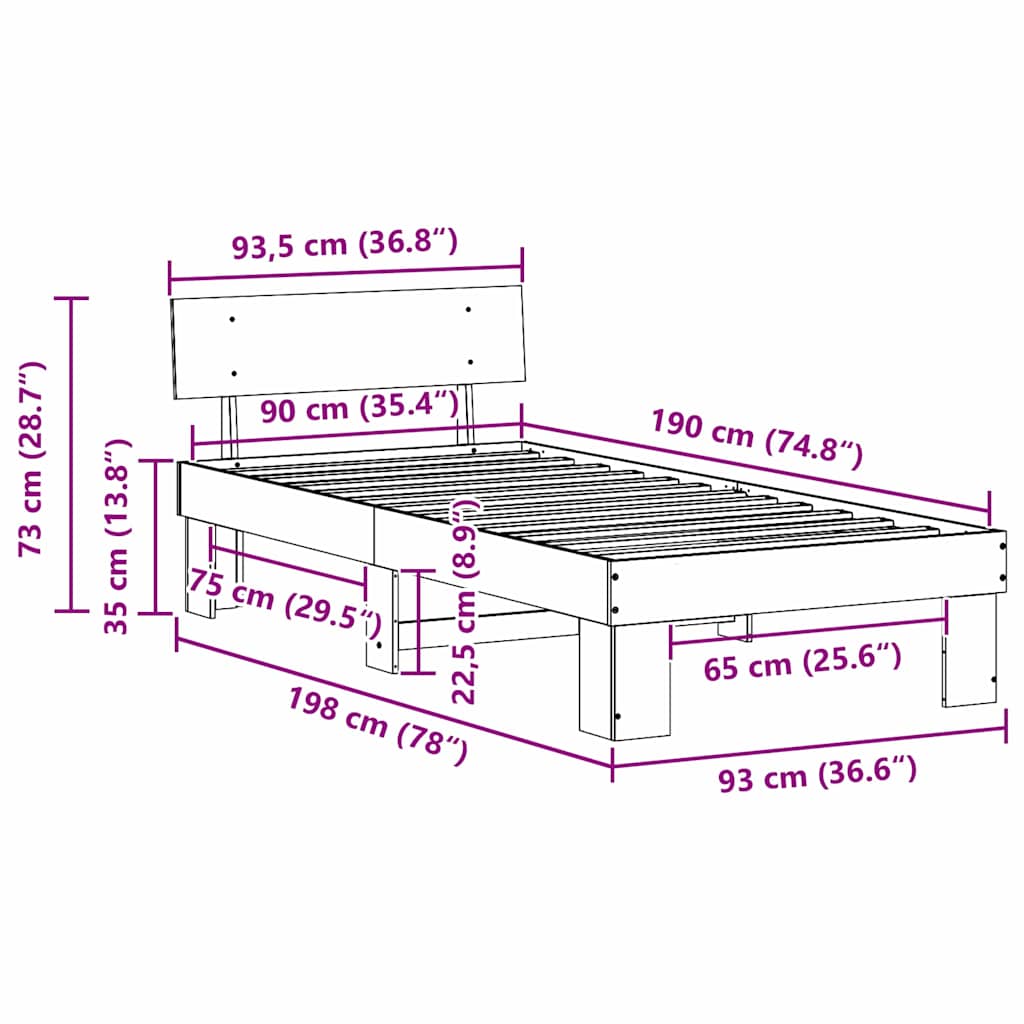 Struttura del letto Bianco 90 x 190 cm Pino massello | homemem39