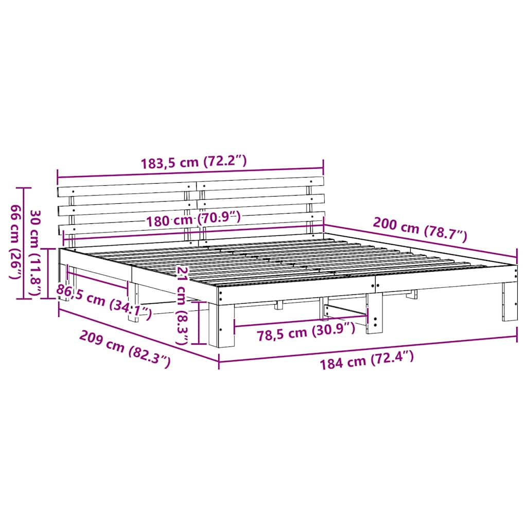 Struttura del letto Bianco 180 x 200 cm Pino massello