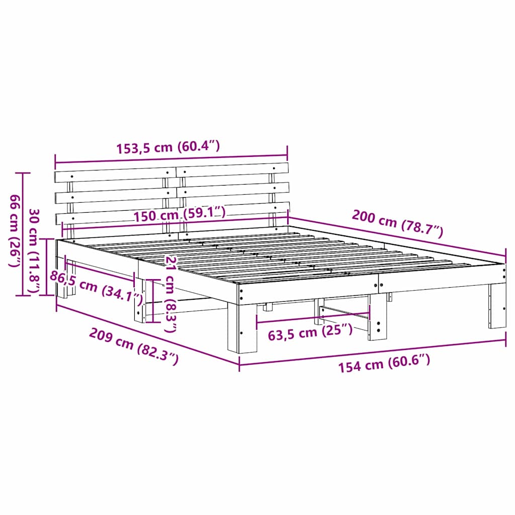 Struttura del letto Marrone cerato 150 x 200 cm Pino massello