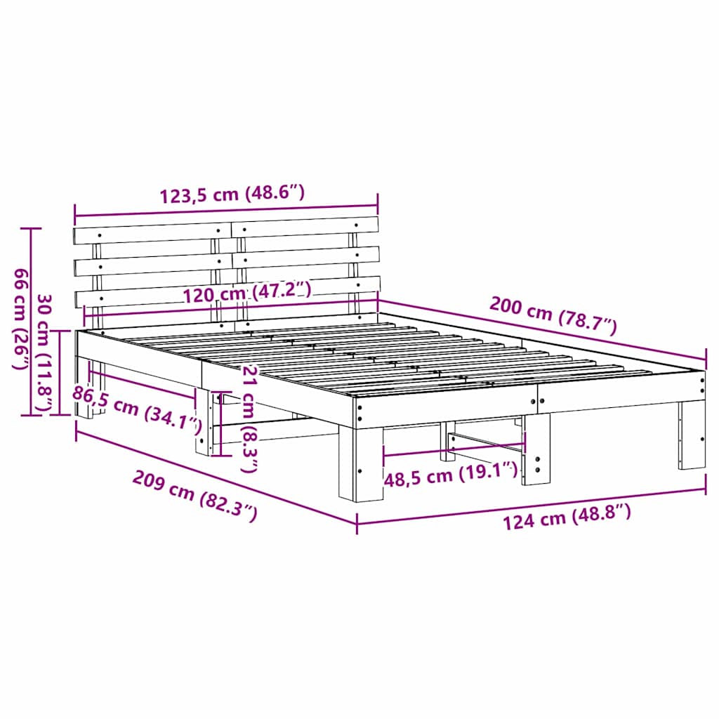 Struttura del letto Naturale 120 x 200 cm Pino massello