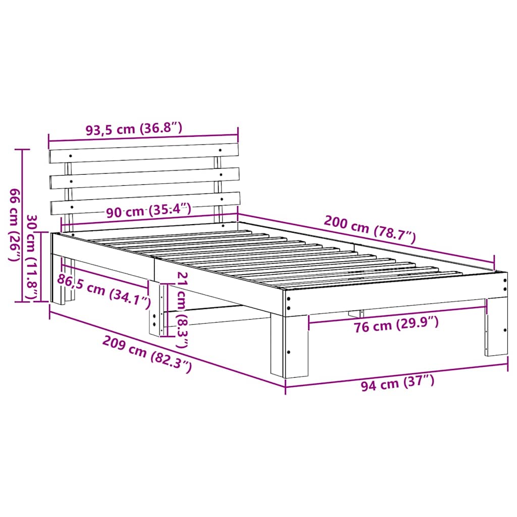 Struttura del letto Naturale 90 x 200 cm Pino massello | homemem39