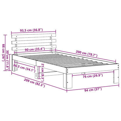 Struttura del letto Bianco 90 x 200 cm Pino massello | homemem39